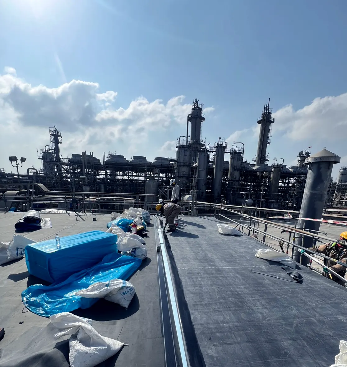HDPE liner and membrane works inside a refinery